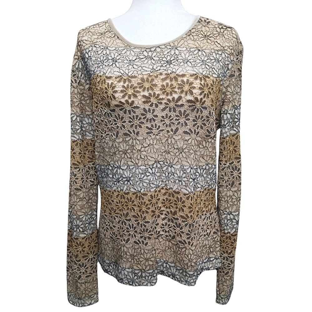 TeeCo Top Fliral Crochet 3/4 Sleeve Size Large